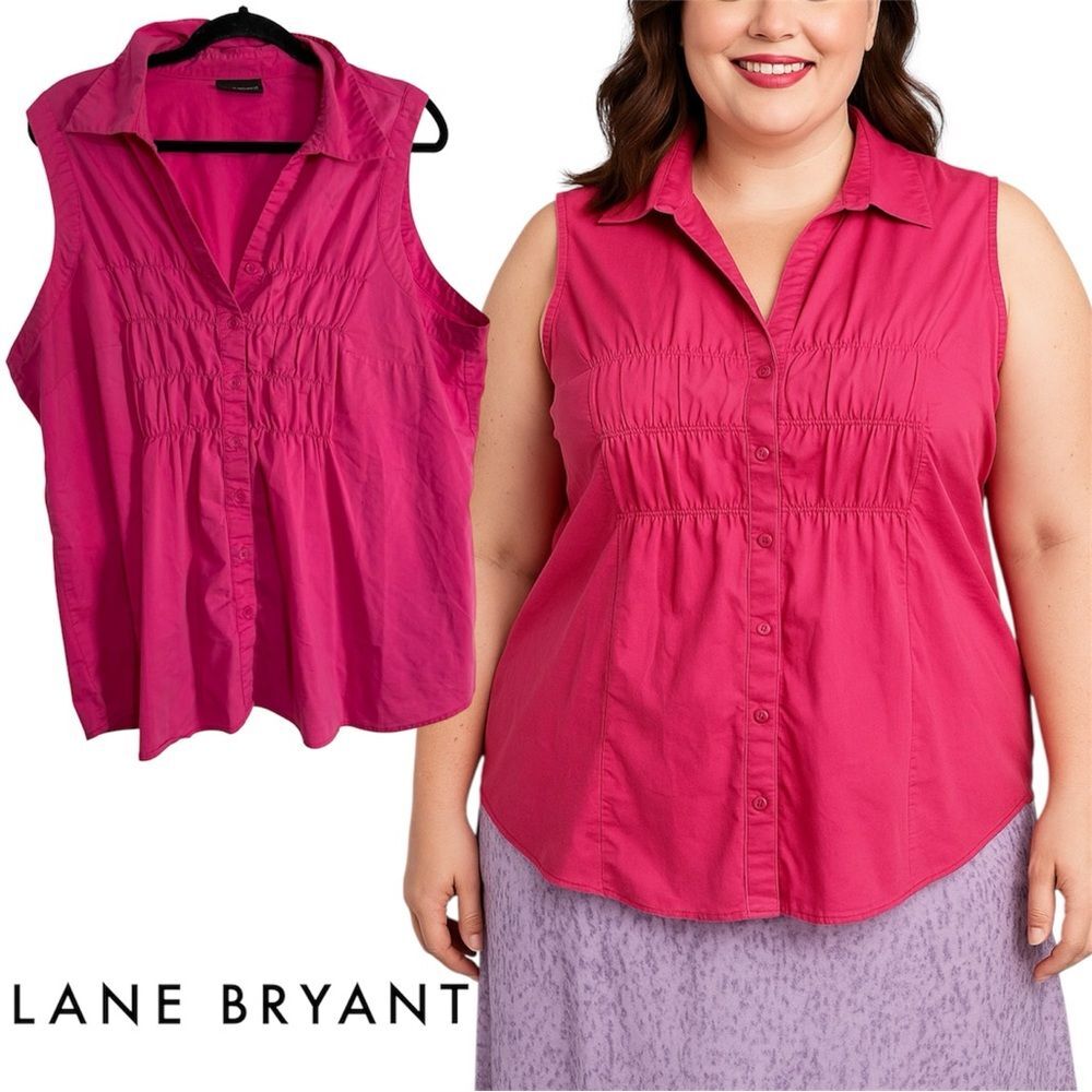 Lane Bryant Fuchsia Button Down Sleeveless Shirt